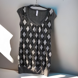C Graffiti soft gray Argyle print Cap sleeve dress‎